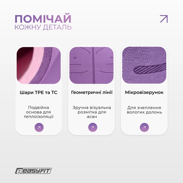 Коврик для йоги и фитнеса EasyFit Polarity рadma с ремнем - изображение 4