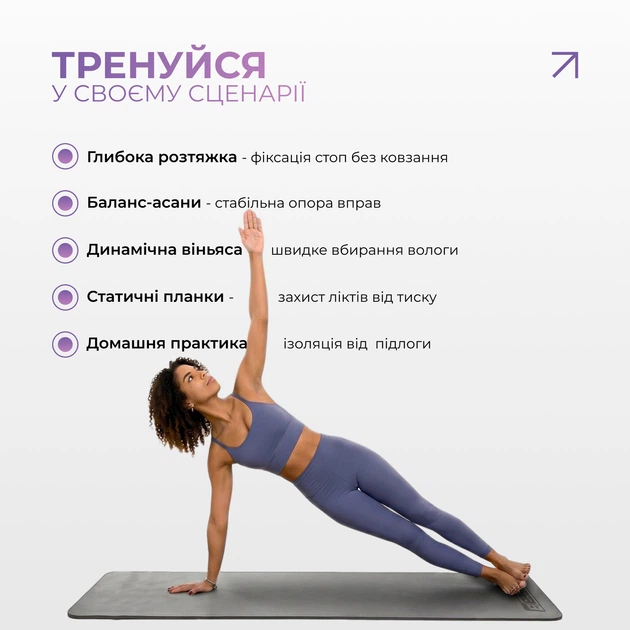 Килимок для йоги EasyFit TPE+TC 183 х 61 см товщина 6мм двошаровий сірий-чорний (мат-каремат спортивний, йогамат для фітнесу, пілатесу) - зображення 5