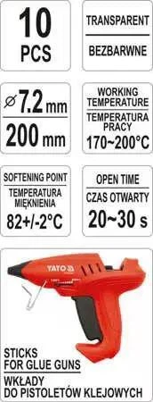 Клеевые стержни YATO, бесцветные, Ø7,2 мм × 200 мм, 10 шт - изображение 2