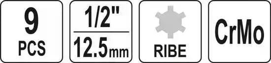 Набор ударных отвёрточных насадок YATO, RIBE, 9 шт., 1/2", RM5–RM14 - изображение 6