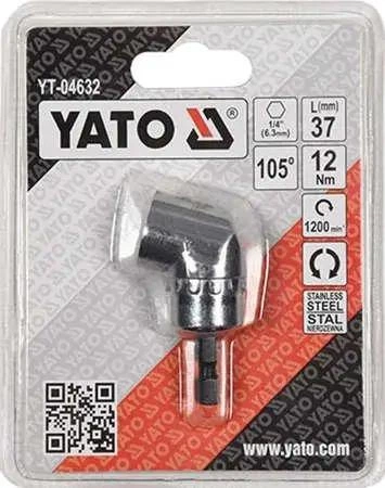 Держатель-адаптер угловой YATO, HEX 1/4", 105°, 37 мм, 12 Нм - Фото 5 Держатель-адаптер угловой YATO, HEX 1/4", 105°, 37 мм, 12 Нм - изображение 5