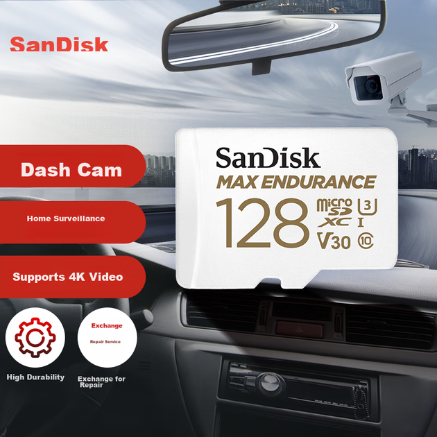 Карта памяти SanDisk MAX ENDURANCE 128 ГБ microSDXC UHS-I (U3) Class 10 V30 с адаптером - Фото 4 Карта памяти SanDisk MAX ENDURANCE 128 ГБ microSDXC UHS-I (U3) Class 10 V30 с адаптером - изображение 4