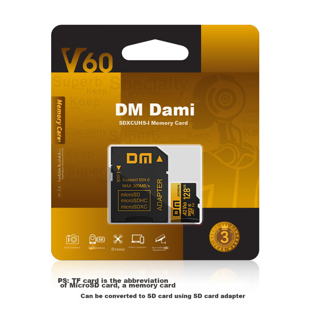Карта памяти DM Daimai 128 ГБ microSDXC V60 UHS-I Class 10 (V60 Black Gold TF Card) - Фото 7 Карта памяти DM Daimai 128 ГБ microSDXC V60 UHS-I Class 10 (V60 Black Gold TF Card) - изображение 7
