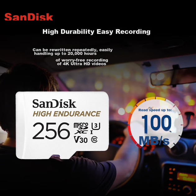 Карта пам'яті SANDISK High Endurance microSDXC 256GB UHS-I U3 V30 + SD-адаптер - Фото 5 Карта пам'яті SANDISK High Endurance microSDXC 256GB UHS-I U3 V30 + SD-адаптер - зображення 5