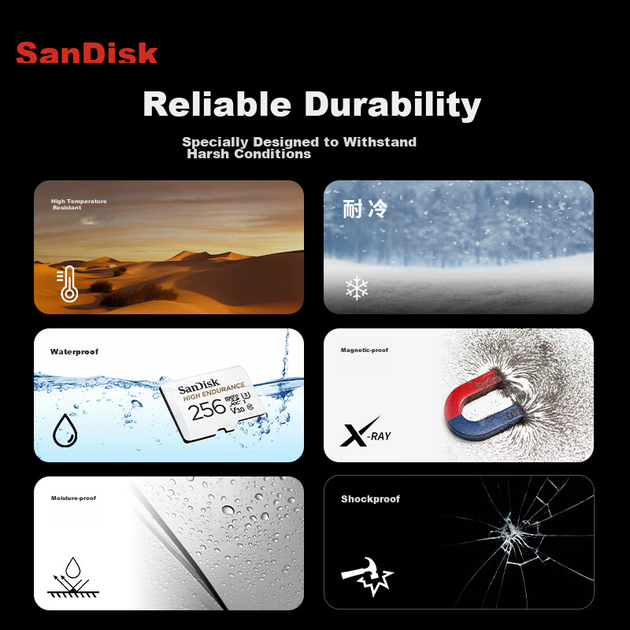 Карта пам'яті SANDISK High Endurance microSDXC 256GB UHS-I U3 V30 + SD-адаптер - Фото 6 Карта пам'яті SANDISK High Endurance microSDXC 256GB UHS-I U3 V30 + SD-адаптер - зображення 6