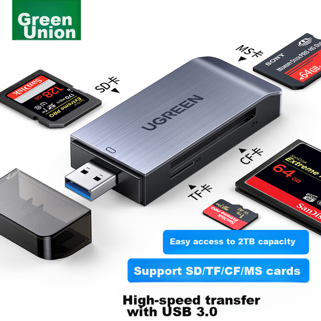 Кард-ридер Ugreen 50540 USB 3.0 SD/TF/CF/MS - Фото 3 Кард-ридер Ugreen 50540 USB 3.0 SD/TF/CF/MS - изображение 3