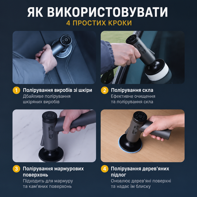 Акумуляторна полірувальна машинка LY-987 80 Вт 600–3000 об/хв, міні полірувальна машина для авто, полірування кузова та фар - изображение 3
