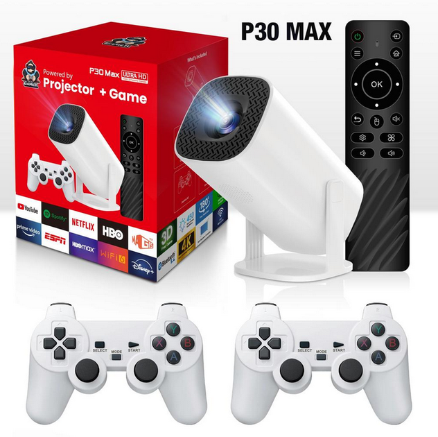 Портативный смарт проектор WiFi Android 11 720p 150 ANSI с 2 джойстиками пультом 36000 игр - Фото 5 Портативный смарт проектор WiFi Android 11 720p 150 ANSI с 2 джойстиками пультом 36000 игр - изображение 5