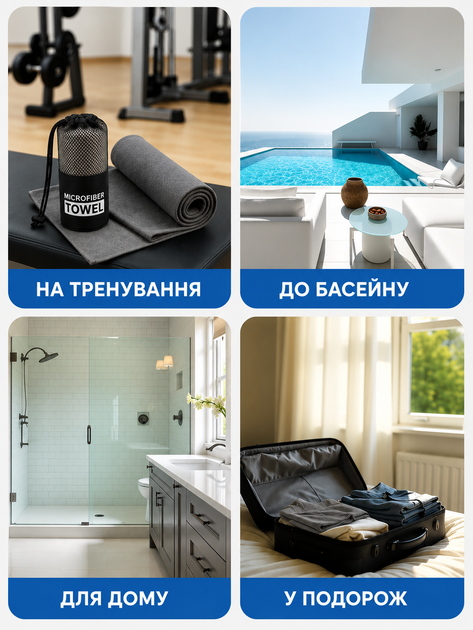 Спортивний рушник з мікрофібри Microfiber Towel 40×80 см графітовий, швидковисихаючий, ультралегкий, для спорту, фітнесу, подорожей та туризму - Фото 5 Спортивний рушник з мікрофібри Microfiber Towel 40×80 см графітовий, швидковисихаючий, ультралегкий, для спорту, фітнесу, подорожей та туризму - изображение 5