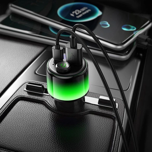 FM-трансмітер HOCO E166 Path car BT FM transmitter BT6.0 42W Black - зображення 7