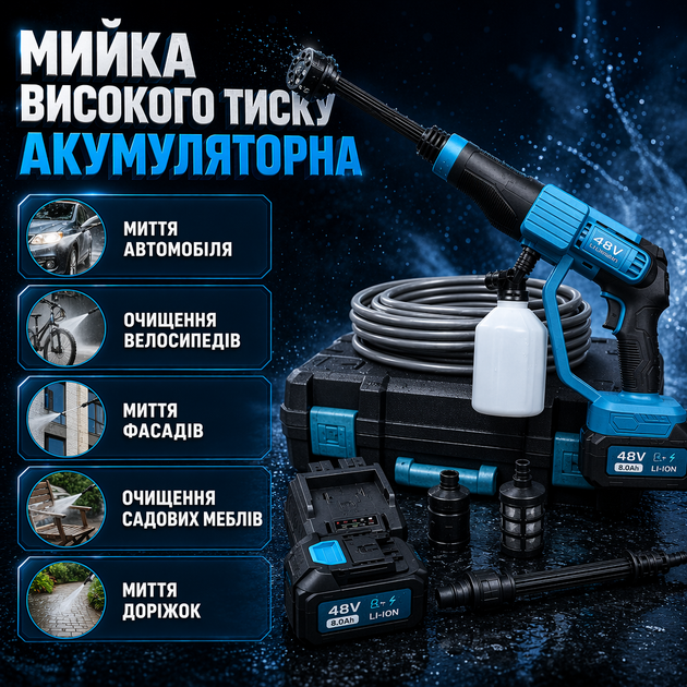 Аккумуляторная мойка высокого давления 48V, 45 Бар, 8Ah - Фото 1 Аккумуляторная мойка высокого давления 48V, 45 Бар, 8Ah - изображение 1