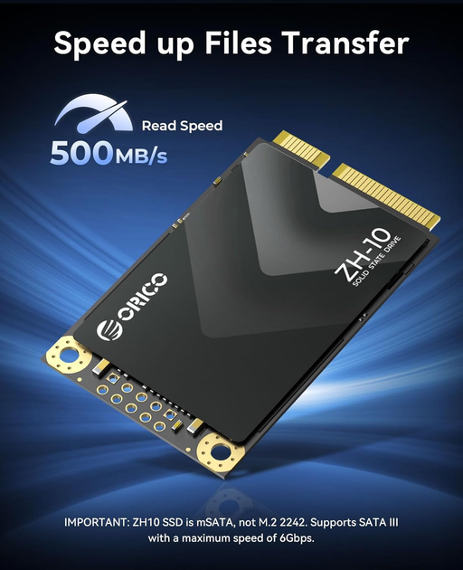 SSD накопитель ORICO 512GB mSATA SATA III 3D NAND Внутренний твердотельный диск для ноутбука и ПК ZH10 - изображение 5