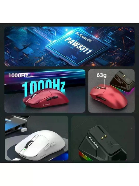 Беспроводная мышь K-SNAKE X11 White RGB Dock, PixArt PAW3311, 12000 DPI, 63 г, Bluetooth 5.2, 2.4GHz, USB-C, 1000 Гц - изображение 6