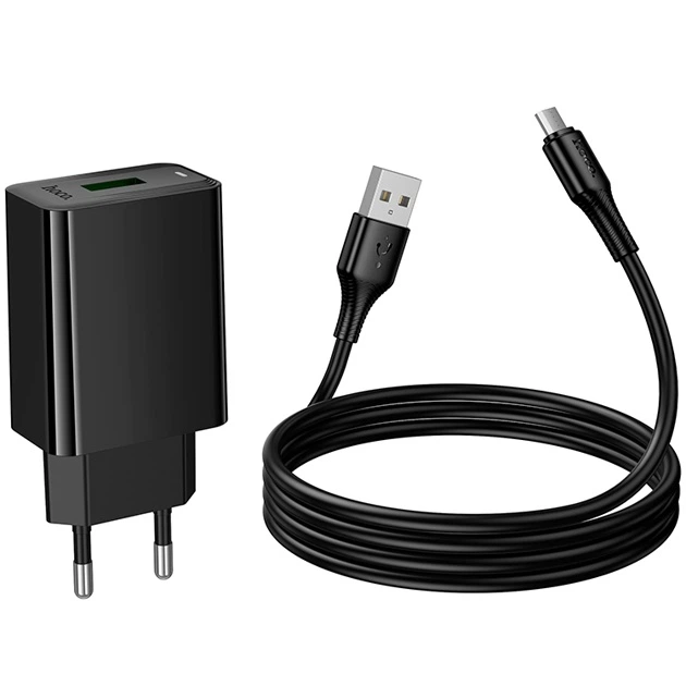 Зарядне мережеве Hoco CS92A 18W QC3.0 швидка зарядка для мобільних пристроїв + кабель Micro USB Чорний - изображение 4