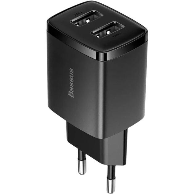Сетевое зарядное устройство Baseus Compact Charger 2U 10.5W EU Black - Фото 1 Сетевое зарядное устройство Baseus Compact Charger 2U 10.5W EU Black - изображение 1