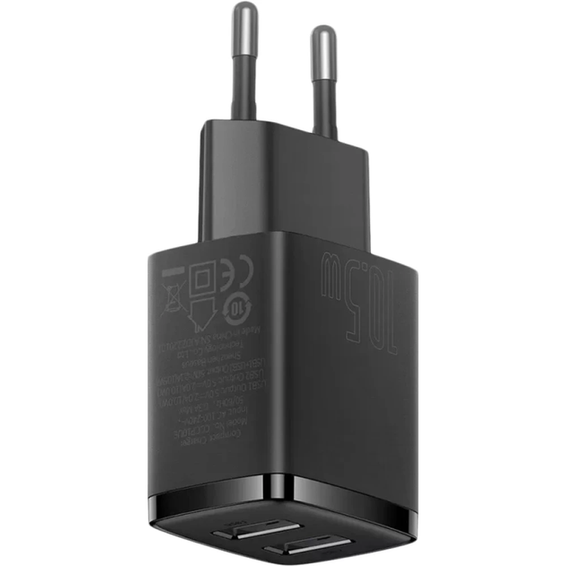 Сетевое зарядное устройство Baseus Compact Charger 2U 10.5W EU Black - Фото 5 Сетевое зарядное устройство Baseus Compact Charger 2U 10.5W EU Black - изображение 5