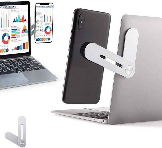 Тримач магнітний складаний для телефона iMount Magnetic Phone Holder кронштейн для смартфона на кришку екрана ноутбука Сріблястий - зображення 2