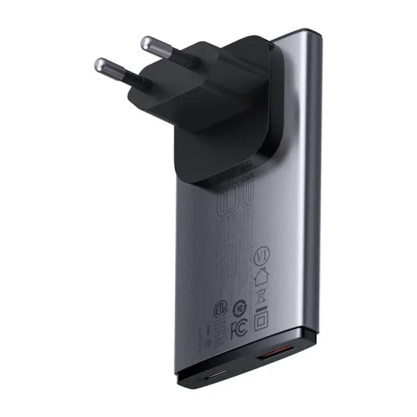Зарядное устройство Baseus GaN5 Pro Ultra-Slim 65 Вт Type-C + USB + Cable Type-C 100 Вт 1 м серый (CCGP150113) - Фото 6 Зарядное устройство Baseus GaN5 Pro Ultra-Slim 65 Вт Type-C + USB + Cable Type-C 100 Вт 1 м серый (CCGP150113) - изображение 6
