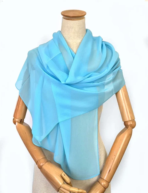 Легкий однотонный шифоновый шарф Голубой - Фото 1 Легкий однотонный шифоновый шарф Голубой - изображение 1