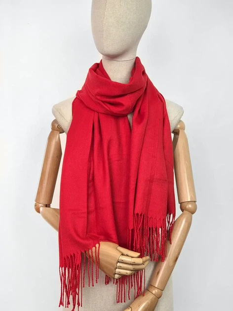Однотонный кашемировый демисезонный шарф палантин Красный - Фото 3 Однотонный кашемировый демисезонный шарф палантин Красный - изображение 3