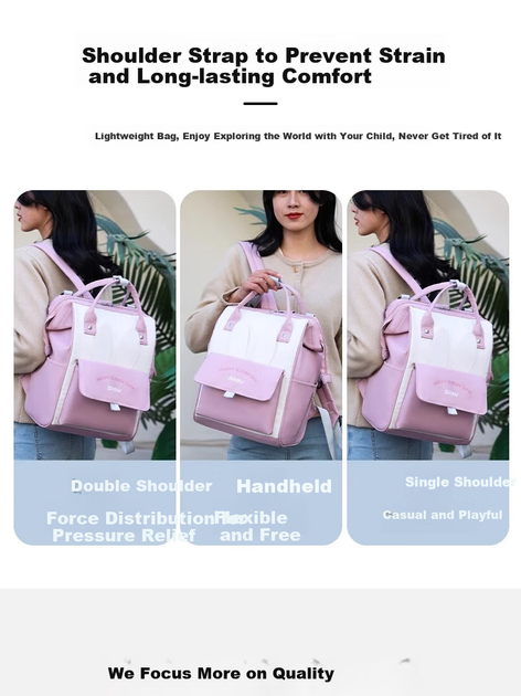 Сумка FENYE Mommy Bag, рюкзак для мам, розово-белая - изображение 6