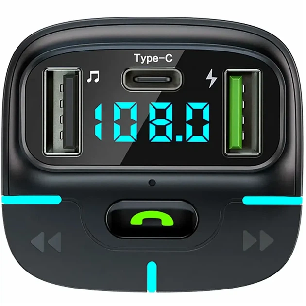 Автомобільний FM-трансмітер Bluetooth з двома USB і LED-дисплеєм 12V-24V GZ03 чорний - зображення 4