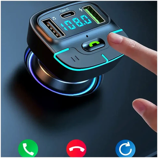 Автомобільний FM-трансмітер Bluetooth з двома USB і LED-дисплеєм 12V-24V GZ03 чорний - зображення 5