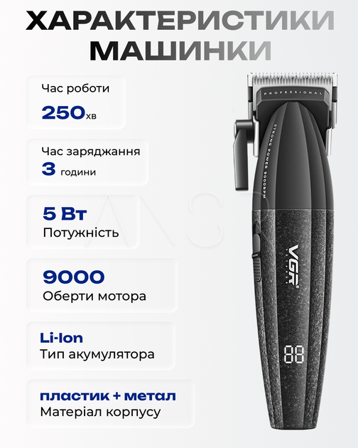 Набір для стрижки VGR V-640 Чорний акумуляторна машинка та тример з USB-зарядкою 2 в 1 - Фото 8 Набір для стрижки VGR V-640 Чорний акумуляторна машинка та тример з USB-зарядкою 2 в 1 - изображение 8