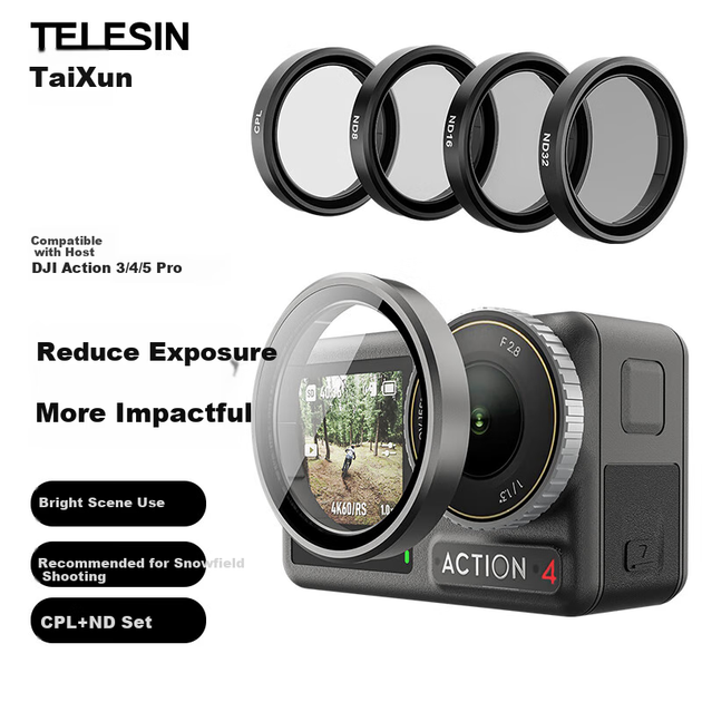 Набор фильтров TELESIN CPL+ND для DJI Action 3/4/5 Pro - Фото 2 Набор фильтров TELESIN CPL+ND для DJI Action 3/4/5 Pro - изображение 2