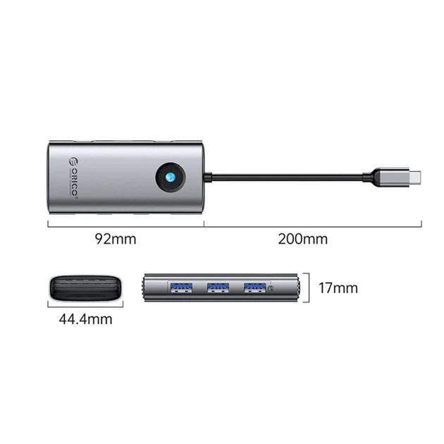 Док-станция USB-C Orico PW11 6-в-1 3×USB-A USB-C PD 100 Вт HDMI 4K RJ45 2.5G Grey (6941788814769) - изображение 2