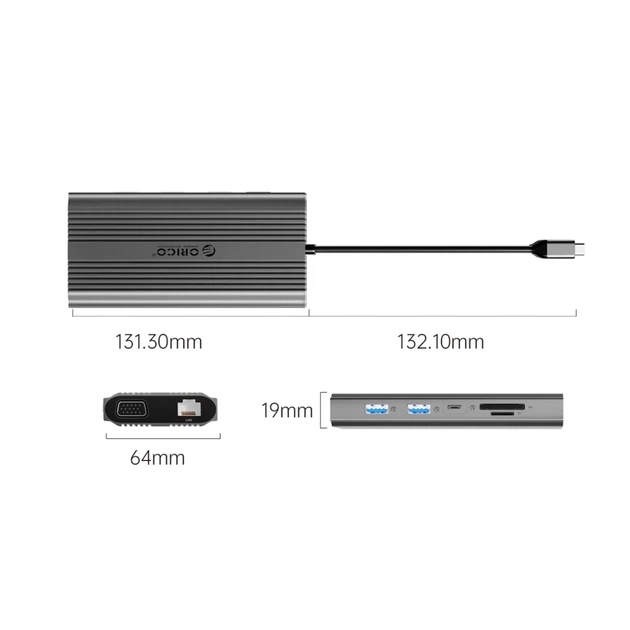 Док-станция USB-C Orico XDR 12-в-1 HDMI 4K VGA RJ45 PD 100 Вт Grey (6941788804012) - Фото 3 Док-станция USB-C Orico XDR 12-в-1 HDMI 4K VGA RJ45 PD 100 Вт Grey (6941788804012) - изображение 3