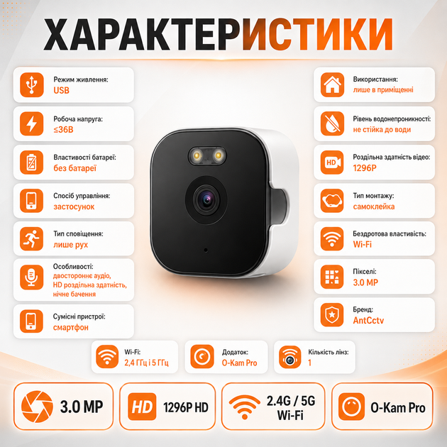 Оконная Wi-Fi камера AntCctv 3 МП 1296P с ночным видением и двухсторонней аудиосвязью - изображение 2