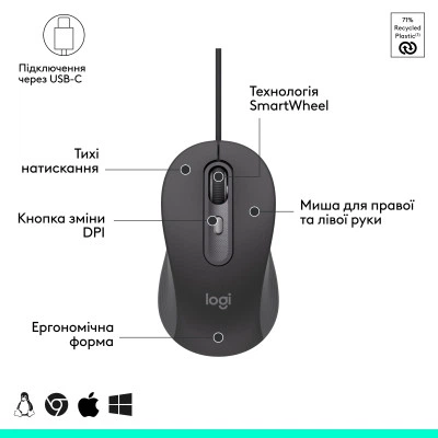 Мышка Logitech Signature M520 for Business USB-C Graphite - изображение 6