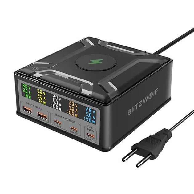Зарядное устройство сетевое BlitzWolf BW-S28 260W Qi 15W Black (5906168439865) - Фото 1 Зарядное устройство сетевое BlitzWolf BW-S28 260W Qi 15W Black (5906168439865) - изображение 1