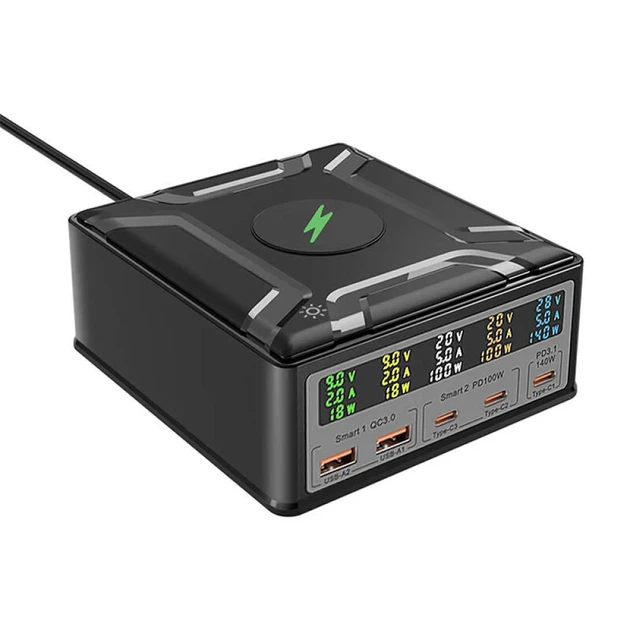 Зарядное устройство сетевое BlitzWolf BW-S28 260W Qi 15W Black (5906168439865) - Фото 2 Зарядное устройство сетевое BlitzWolf BW-S28 260W Qi 15W Black (5906168439865) - изображение 2
