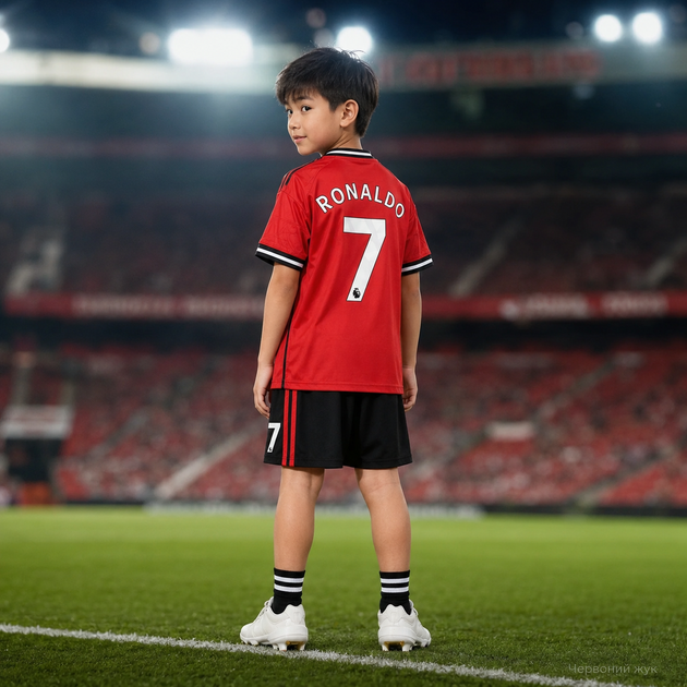 Форма футбольна дитяча Manchester United 2008 Ronaldo 7 ретро червона комплект футболка та шорти розмір 18 — зріст 100–110 см - изображение 4