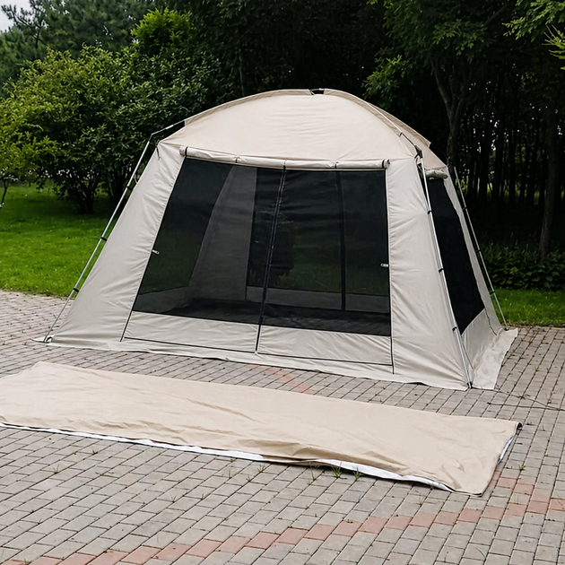 Палатка-шатер туристическая 6-местная с кухней и тамбуром Camping LION CT-3061, кемпинговая, серая - изображение 3