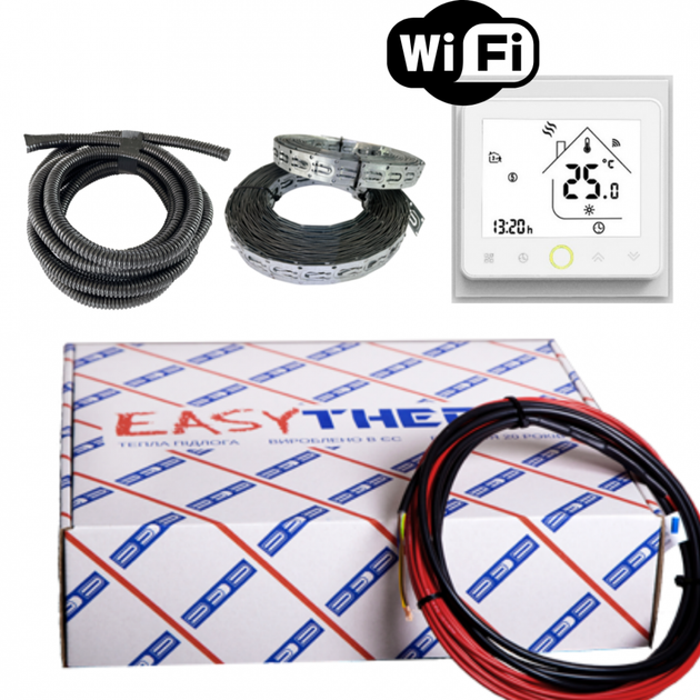 Комплект теплого пола EasyTherm Easycable EC 18 Вт/м с программируемым Wi-Fi терморегулятором PWT002-2,2 м2 - 3,4 м2 (378 Вт) - изображение 2