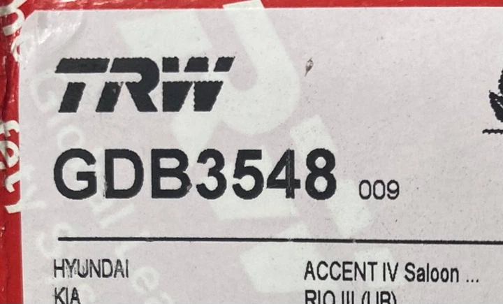 Колодки передні TRW GDB3548 HYUNDAI ACCENT 011 ->, KIA RIO 011->, CERATO 011 -> - зображення 5