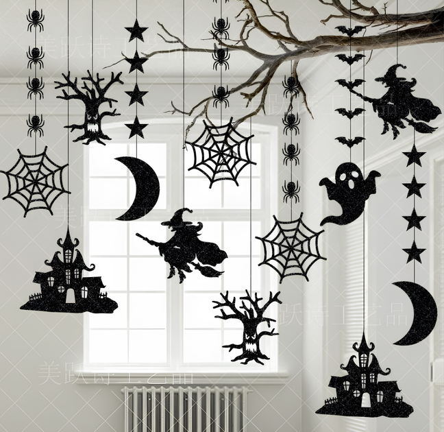 Набір Підвісок На Хелловін Чорний З Глітером Halloween - Фото 1 Набір Підвісок На Хелловін Чорний З Глітером Halloween - зображення 1
