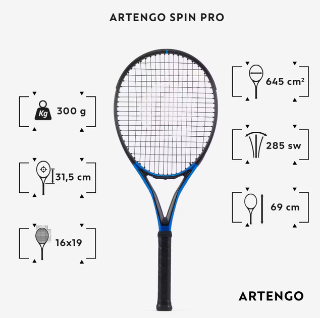 Ракетка для Великого Тенісу Artengo TR930 Spin Pro 300г Синій - зображення 2