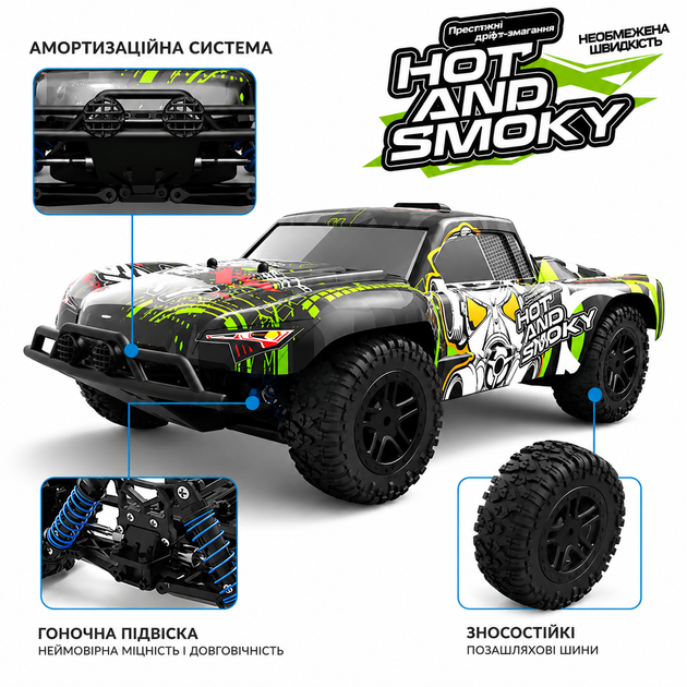 Радіокерована машинка KFPLAN KF19 1:18 4WD на пульті керування до 30 км/год, RC позашляховик, монстр-трак, джип для бездоріжжя, LED, акумулятор - зображення 7