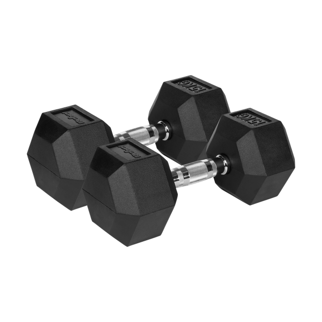 Чавунні гантелі Rebel RBA-2325-15 HEX 2x15 кг з гумовим покриттям - зображення 2