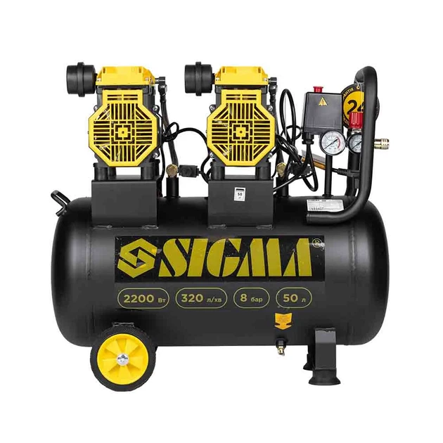 Компресор безмасляний 2.2кВт 50л 320л/хв 8бар 58дБ SIGMA - зображення 2