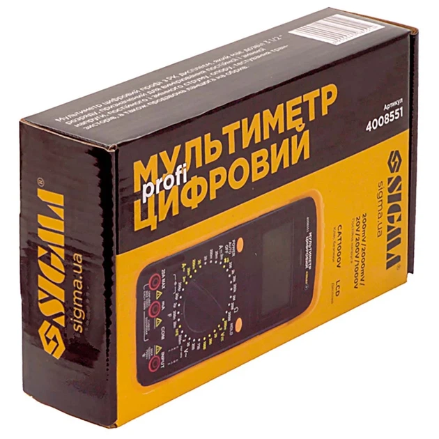 Цифровой мультиметр SIGMA 4008551 для измерения напряжения, тока, сопротивления, пластик, черный с желтыми элементами - изображение 8