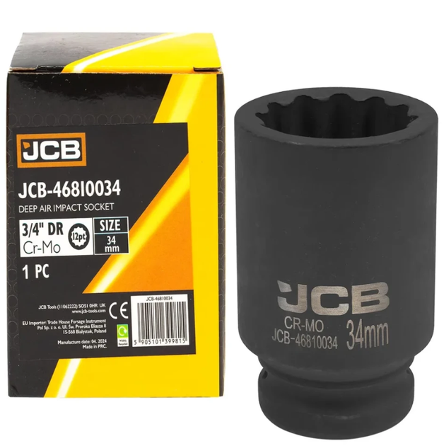 Головка ударна глибока 3/4" 34 мм (12-гр.) | 59835 | JCB - Фото 1 Головка ударна глибока 3/4" 34 мм (12-гр.) | 59835 | JCB - зображення 1