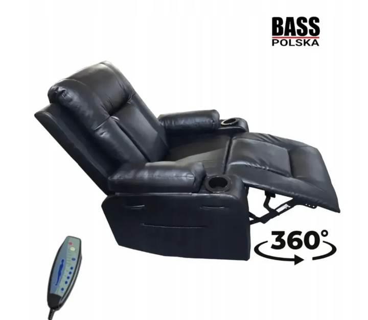 Шкіряне масажне крісло Bass Polska BH 30040 RELAX з функцією сну та вібромасажем 5 програм розкладне чорне - зображення 7