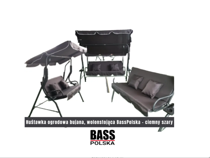 Гойдалка садова тримісна 170x110x153 см Bass Polska BH 10030 з підстаканниками та подушками, колір антрацит - зображення 7