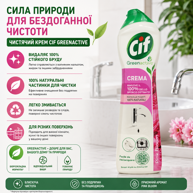 Крем для чищення Cif Clean Boost «Рожева свіжість», 500 мл - зображення 2