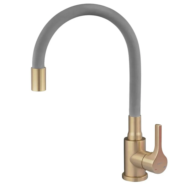 Змішувач для кухні Zerix Rex-011 Brushed Gold Refl.Grey з нерж.сталі (Колір мат.золото+силік.вилив сірий) (ZX6133) - зображення 2